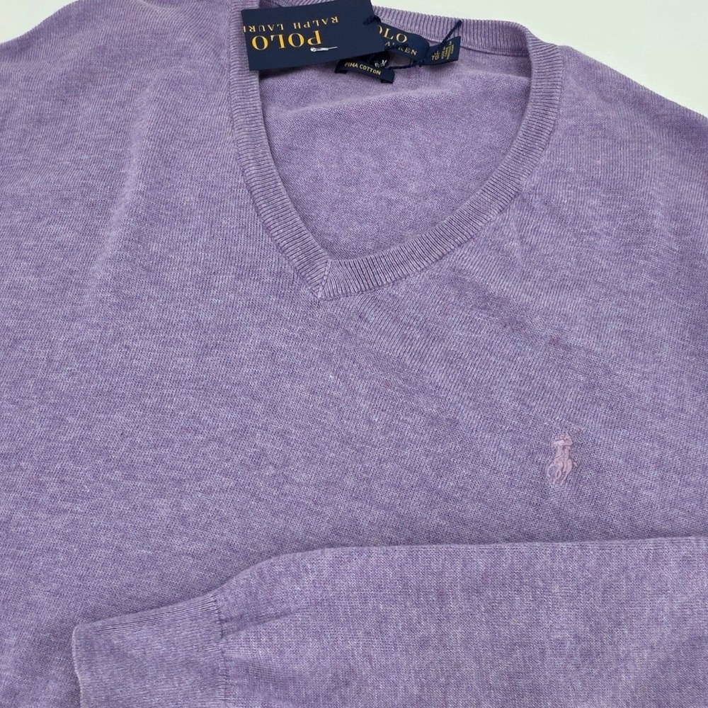 POLO RALPH LAUREN V NECK SWEATER MENS XL HEATHERED PURPLE PIMA COTTON NEW! PONY
